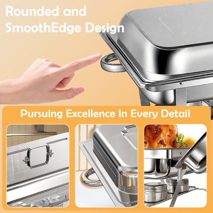 BAOKALER 9QT Chafing Dish Buffet Set with 4 Food Tongs , Foldable Full Size Buffet Server Food Warmer, Stainless Steel Catering Supplies for Party, Banquet, Caterying, Rectangular, Silver, 4 Pack