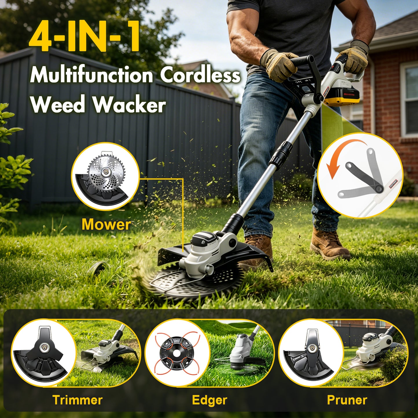 CATGOOD 13" Cordless Weed Wacker, 1300W Electric Weed Eater with 8Ah 24V Battery, 4 in 1 String Trimmer with Brushless Motor