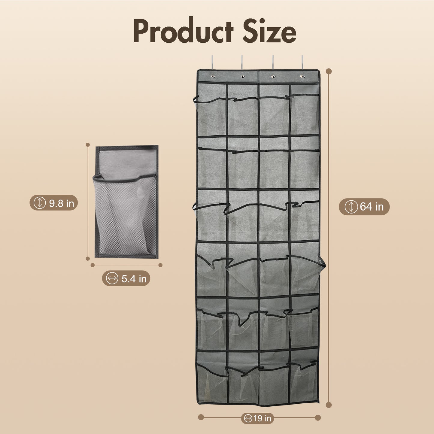 Over The Door Hanging Shoe Organizer, 24 Large Breathable Mesh Pockets, 2 Pack Hanging Shoe Storage Organizer, Gray