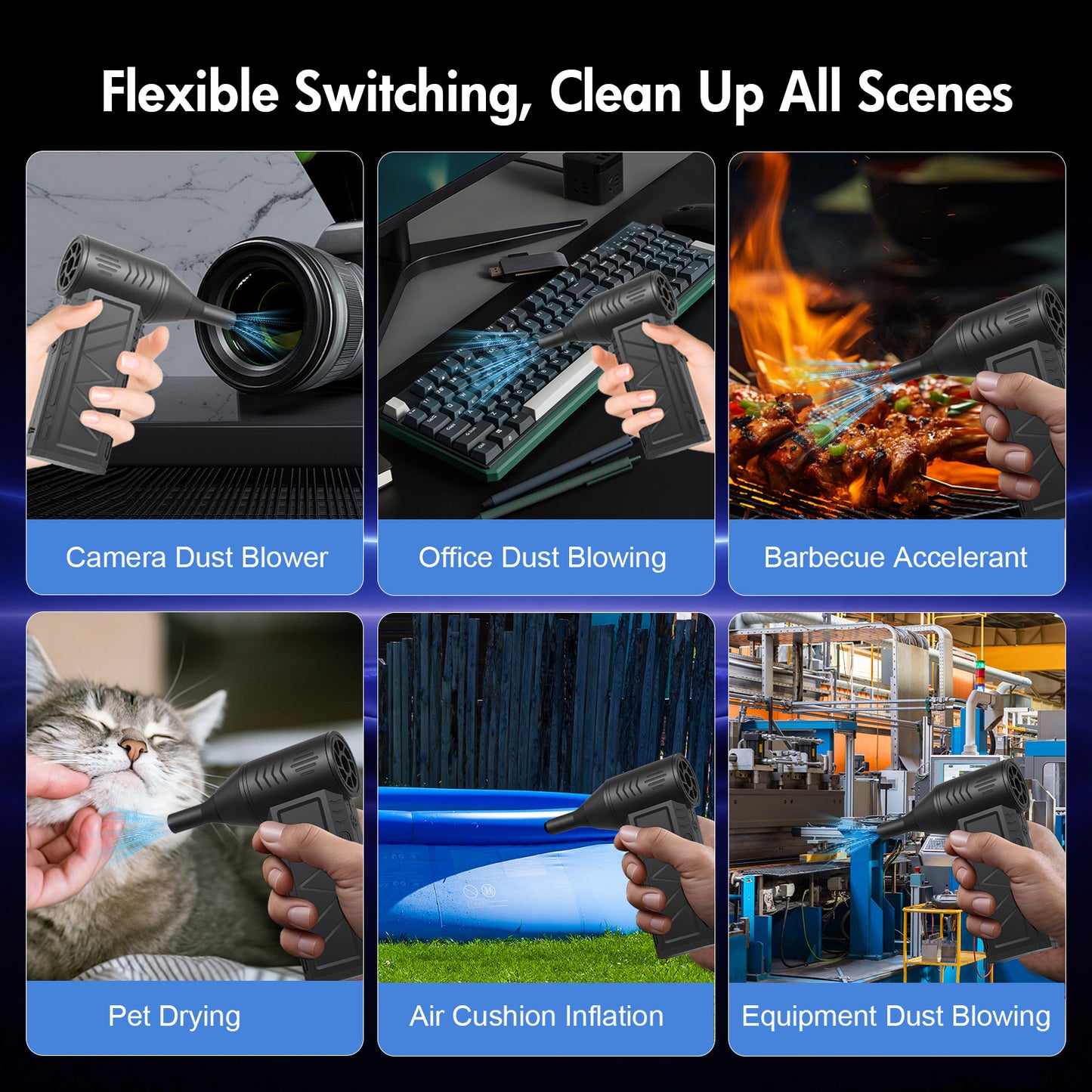 Compressed Air Duster, 180000RPM 3-Gear Adjustable Electric Air Duster with LED Display, Rechargeable Cordless Air Blower with Fast Charging for Computer, Keyboard, House, Outdoor and Car