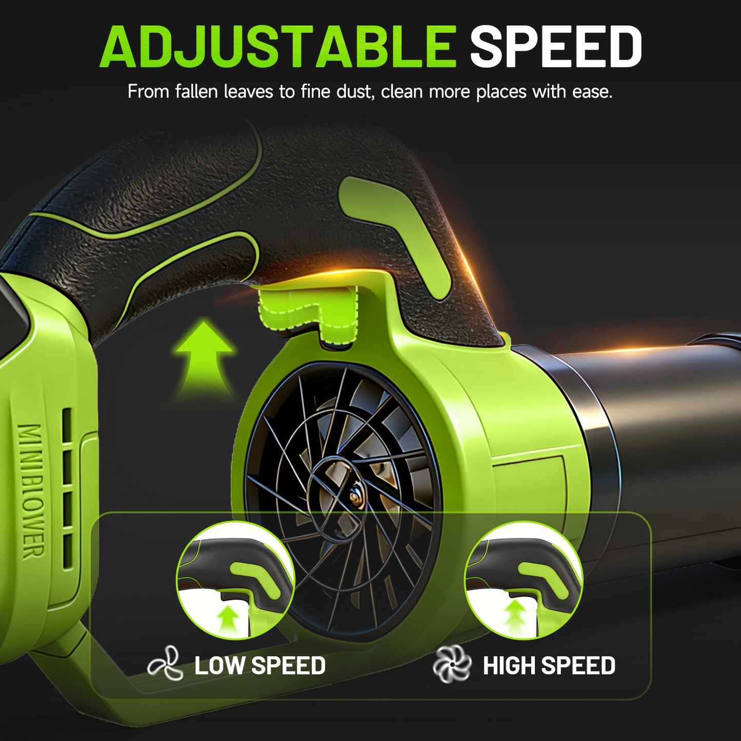 BAOKALER 21V Cordless Leaf Blower 580CFM/180MPH with 3 Batteries, 5-Section Telescoping Tube & Fast Charger Included, Variable Speed, for Yard & Driveway Cleaning, Green