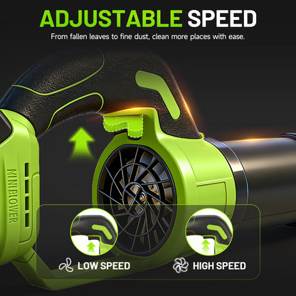 BAOKALER 21V Cordless Leaf Blower 580CFM/180MPH with 3 Batteries, 5-Section Telescoping Tube & Fast Charger Included, Variable Speed, for Yard & Driveway Cleaning, Green