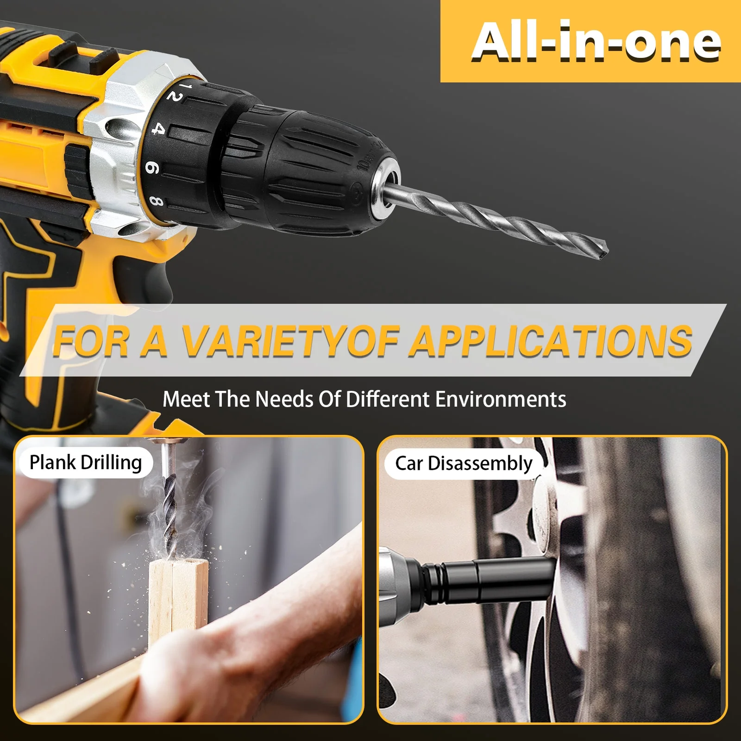 CATGOOD Tool Set with 21V Cordless Drill, 3/8" Electric Drill Set with 2*3.0Ah Batteries and Charger for DIY Screwdriver, 120 PCS, Yellow