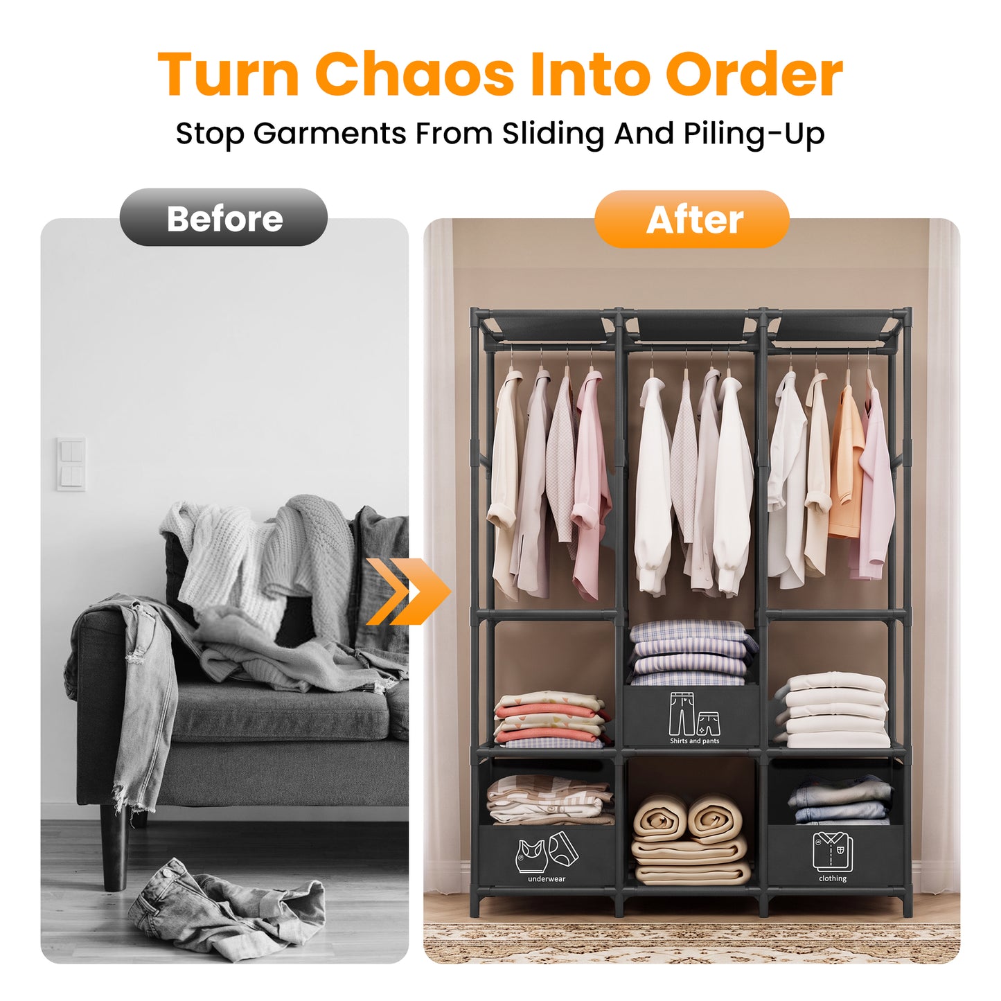 Portable Closet, Non-Woven Fabric Portable Closet Organizers and Storage, Clothes Storage with 3 Storage Drawers, Wardrobe Closet for Bedroom and Living Room, Black