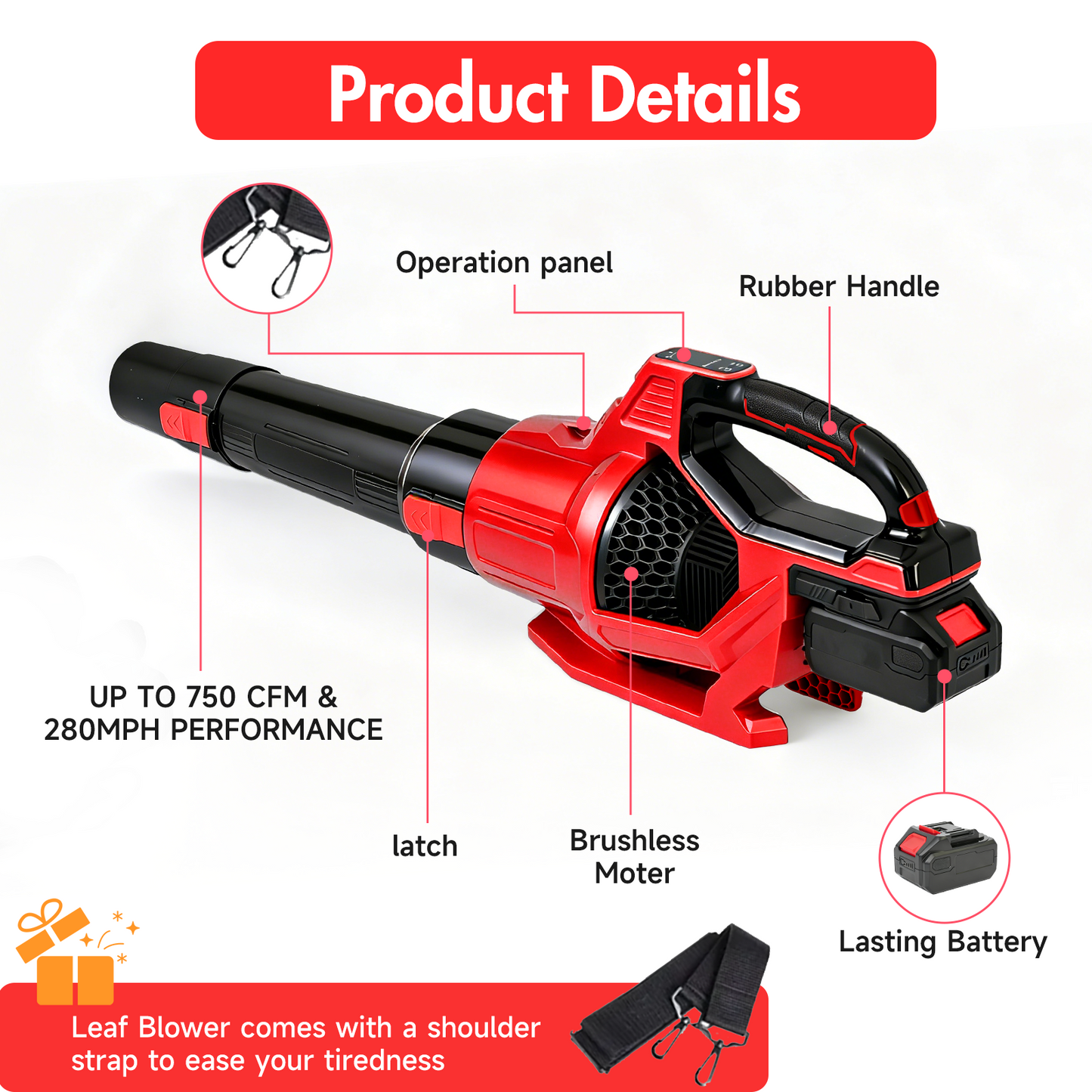 CATGOOD 750CFM Leaf Blower Cordless, 280MPH 3 Speed Levels Electric Leaf Blower, 4Ah Battery Powered Leaf Blower with Turbo Function