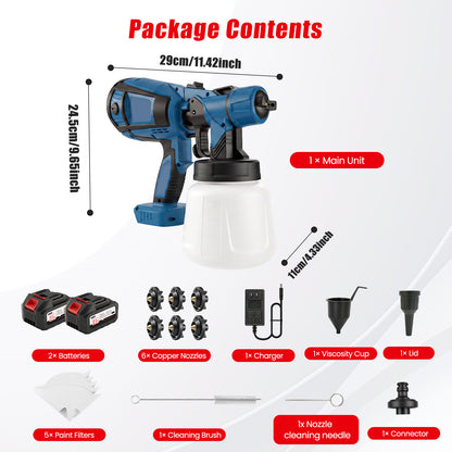 BAOKALER Cordless Paint Sprayer, Electric Spray Paint with 1400ml Container and 2×4.0Ah Batteries for Home Interior & Exterior, Furniture, Fence, Walls, Door, Garden Chairs, Blue