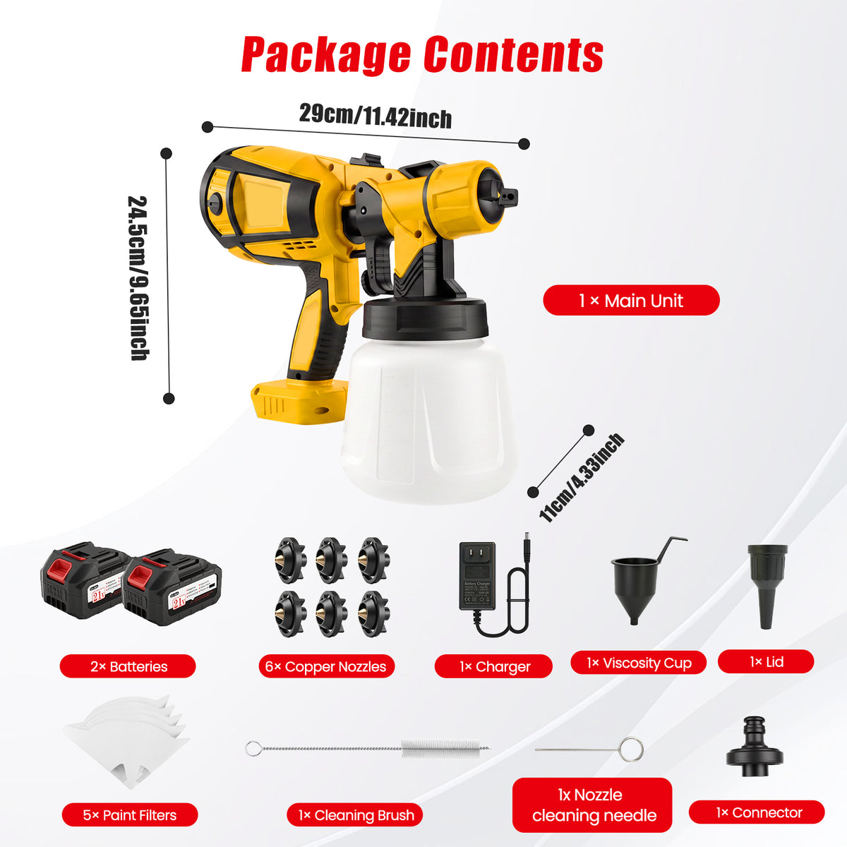 BAOKALER Cordless Paint Sprayer, Electric Spray Paint with 1400ml Container and 2×4.0Ah Batteries for Home Interior & Exterior, Furniture, Fence, Walls, Door, Garden Chairs, Yellow