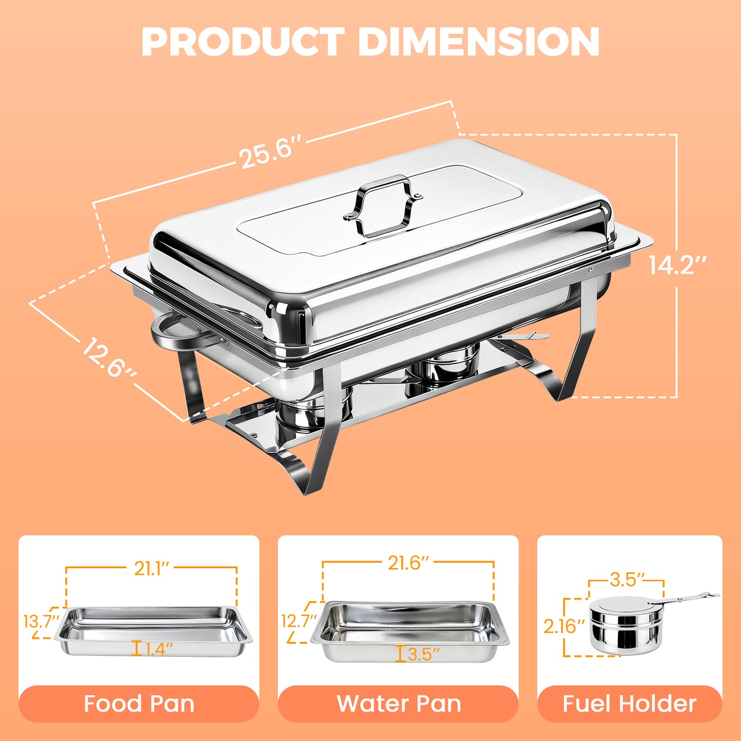 BAOKALER 4 Pack 9QT Foldable Chafing Dish Buffet Set, Stainless Steel Rectangular Food Warmer, Silver Catering Server for Party Banquet Home Use
