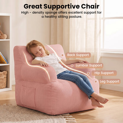 BAOKALER Kids Bean Bag Chair, Filled with Memory Foam, Toddler Kids Floor Lazy Sofa with Side Pocket, Lightweight Comfort Lounge Chair for Gaming, Reading, Relaxing, Pink