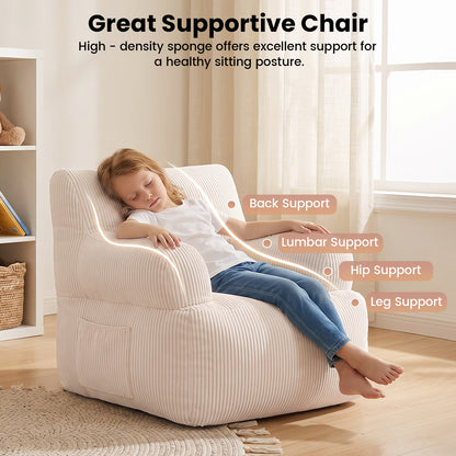 BAOKALER Kids Bean Bag Chair, Filled with Memory Foam, Toddler Kids Floor Lazy Sofa with Side Pocket, Lightweight Comfort Lounge Chair for Gaming, Reading, Relaxing, Beige