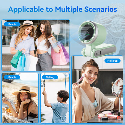 Portable Handheld Fan,5 Gear Wind Hand Fan,Up to 12 Working Hours,Battery Personal Rechargeable,3 IN 1 Hand Fan for Outdoor Activities, Travel, Working(Green,2 Pack)