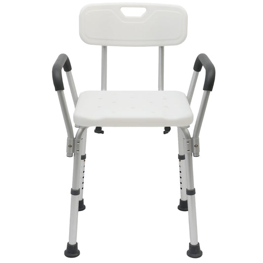 CATGOOD Shower Chair Bath Seat with Back and Arms, Height Adjustable Shower Chair for Inside Shower, Shower Bench for Elderly and Adult, Supports up to 330 lbs, White