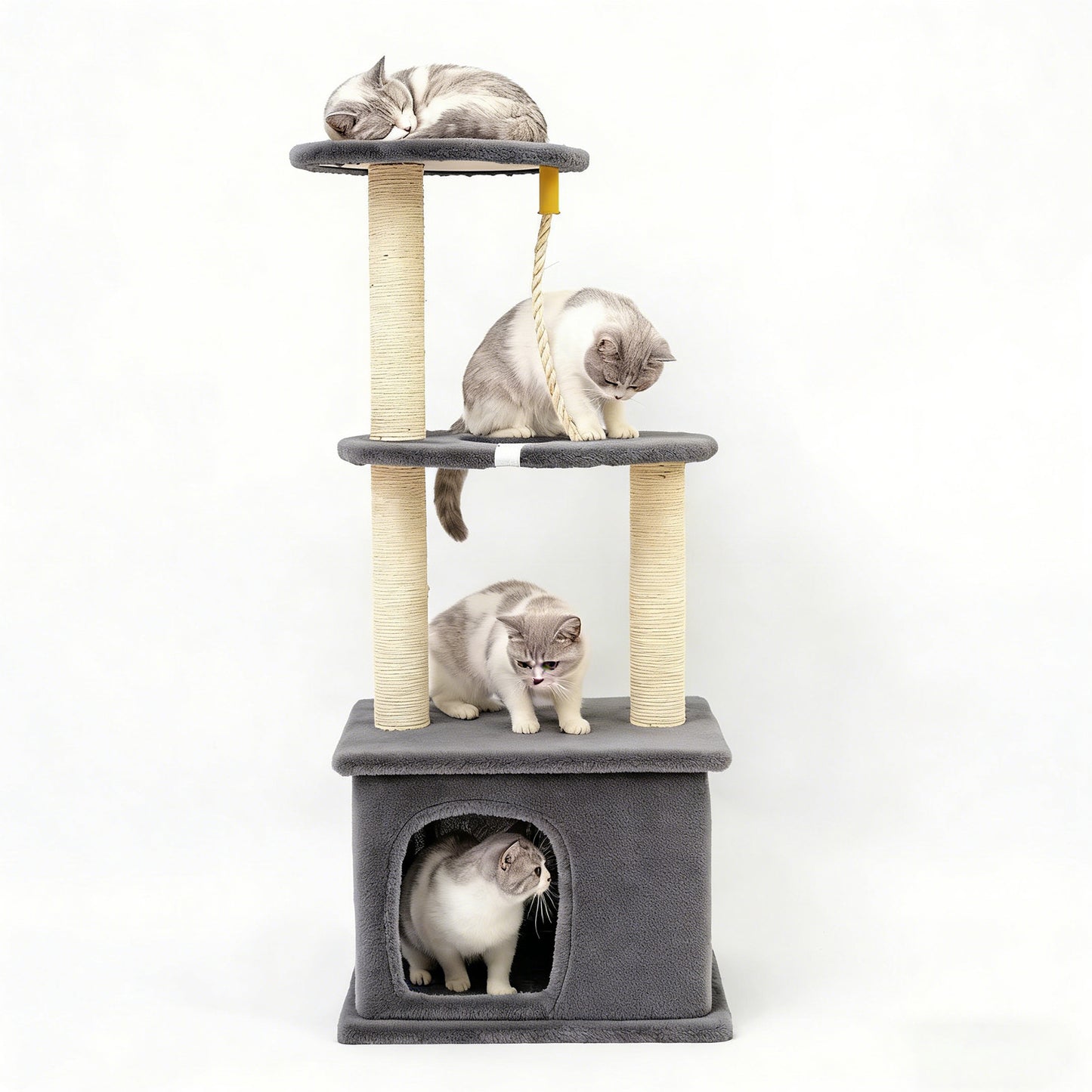 Cat Tree with Condo and Sisal Post, Multi-Level Cat Tower with Top Perchs, Cratching Post for Indoor Cats, Gray