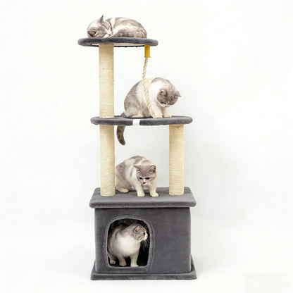 Cat Tree with Condo and Sisal Post, Multi-Level Cat Tower with Top Perchs, Cratching Post for Indoor Cats, Gray