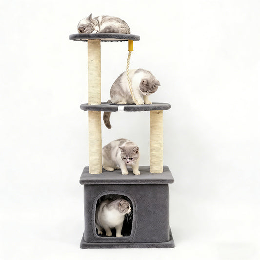 Cat Tree with Condo and Sisal Post, Multi-Level Cat Tower with Top Perchs, Cratching Post for Indoor Cats, Gray