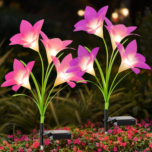 Solar Garden Lights Outdoor, 2 Packs Solar Lily Flower Lights Waterproof, Color Changing LED Solar Lights Outdoor Decorative, Bigger Solar Panel for Outside Patio Garden Pathway Yard Decoration