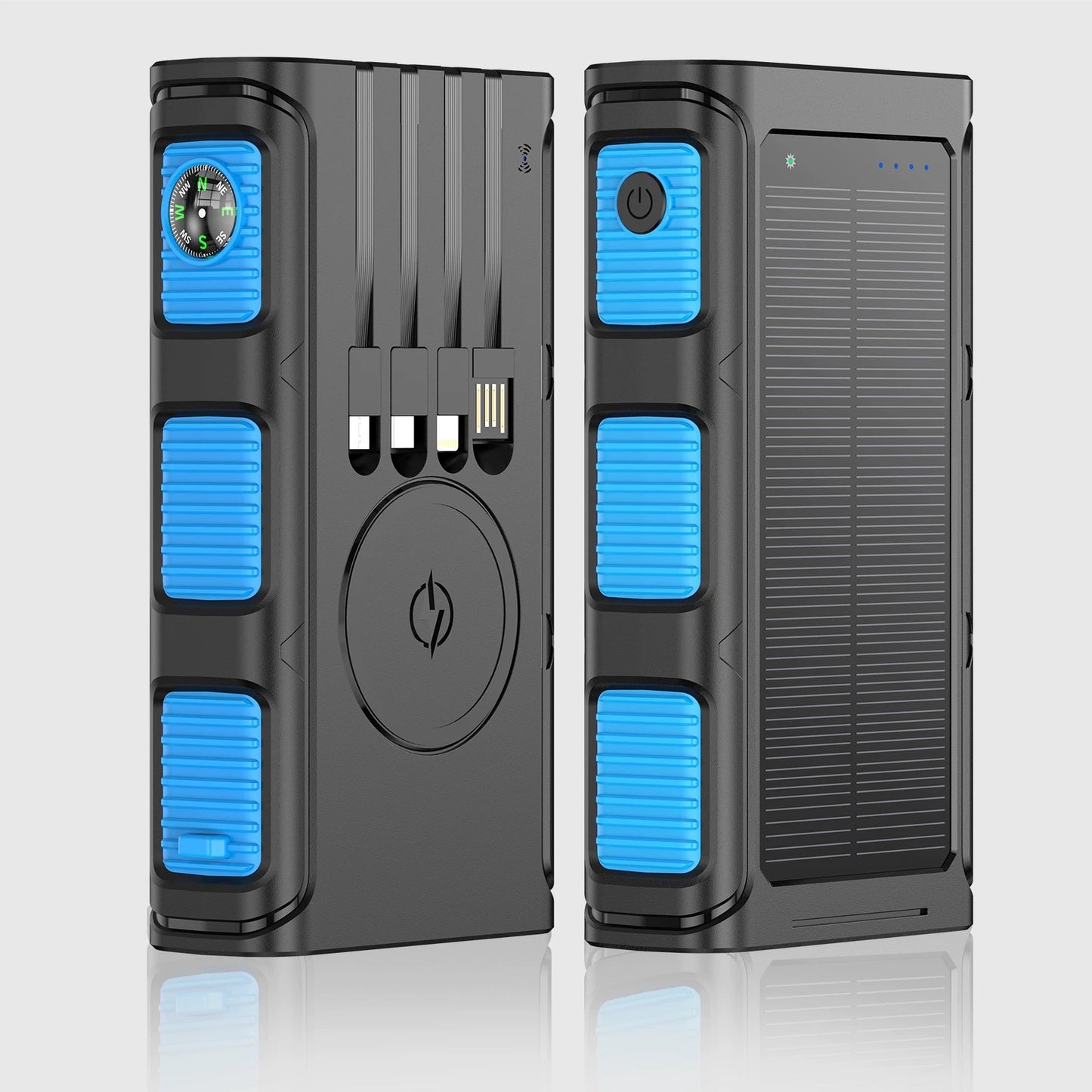 Power Bank Wireless Charger 68800mAh Built in Hand Crank and 4 Cables 15W Fast Charging Power Bank 7 Outputs & 4 Inputs Solar Portable Charger, SOS/Strobe/Strong Flashlights, Compass(Blue)