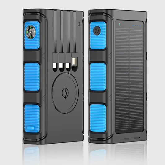 Power Bank Wireless Charger 68800mAh Built in Hand Crank and 4 Cables 15W Fast Charging Power Bank 7 Outputs & 4 Inputs Solar Portable Charger, SOS/Strobe/Strong Flashlights, Compass(Blue)