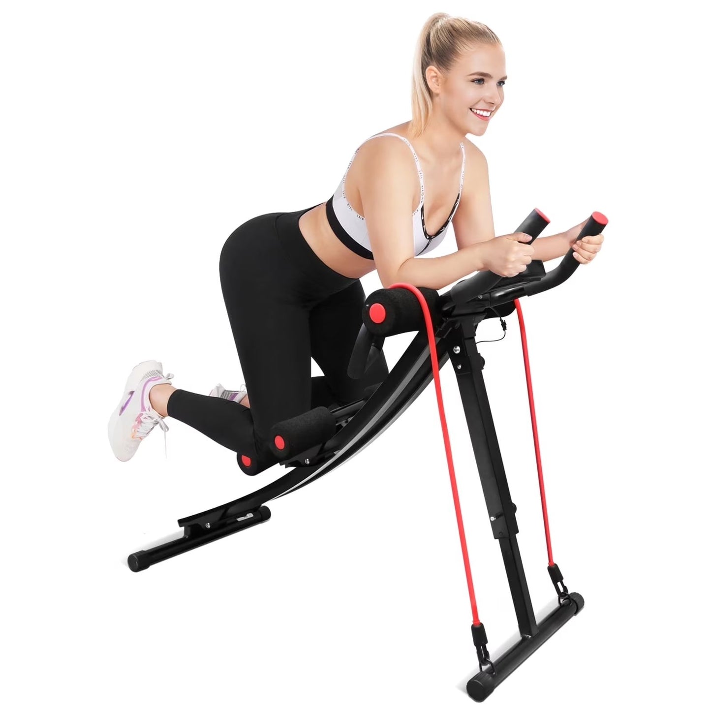 BAOKALER Ab Machine, Ab Workout Equipment for Home Gym, Height Adjustable Abdominal Exercise Machine, Foldable Ab Fitness Machine with LCD Monitor, Black/Red