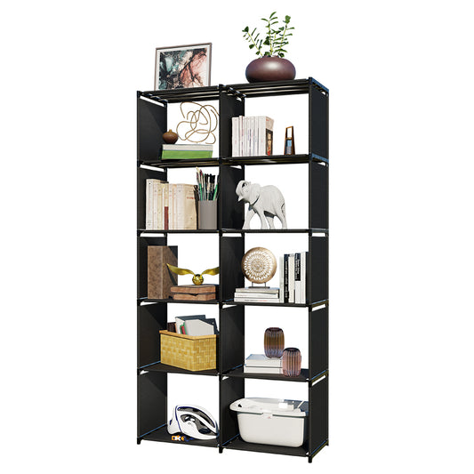 10 Cube Closet Storage Organizer Bookcase, 6-Tiers Portable Bookshelf with Fabric Cloth at Back, Suit for Living Room, Study Room, Bedroom, Black