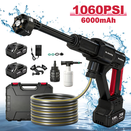 Cordless Pressure Washer, 1060PSI Portable Power Washer with LED Display, 2.8GPM Power Cleaner with 6-in-1 Adjustable Nozzle, 16.4ft Hose for Cars/Patios, Black