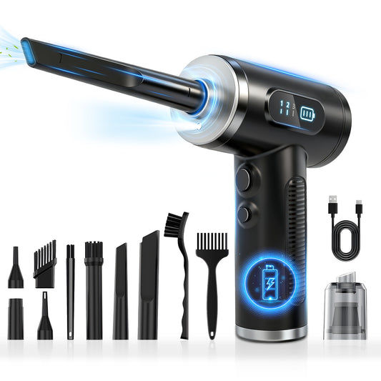 Compressed Air Duster, 120000RPM Mini Vacuum Cleaner Cordless, 3 Gear Adjustable Electric Air Duster/Car Vacuum Cleaner, Keyboard Duster with LED Light 13 Kits Air Blower for Computer