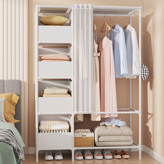 Clothes Rack, Portable Closet, Freestanding Closet Organizer with Curtain, 4 Tier Garment Rack for Bed Room, White