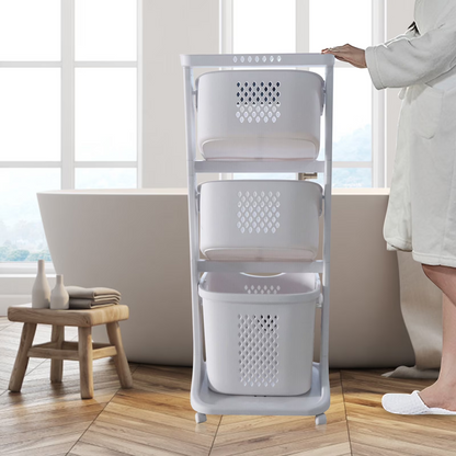 3-Tier Laundry Hamper Basket Sorter Bathroom Organizer with Wheels Movable Clothes Storage Basket Kitchen Shelf Fruit Stand 360¡ã Rolling Cart