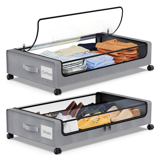 Underbed Storage Containers with Wheels, Under Bed Storage Bins With Lids, Large Capacity Metal Clothes Organizer for Bedroom, Storage Box for Clothing Shoes Blankets, Gray