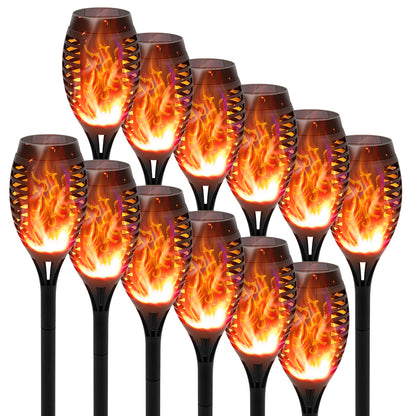 Ele-mall2024 Solar Tiki Torches, Flickering Flame & Waterproof, Solar Powered, 12-Pack