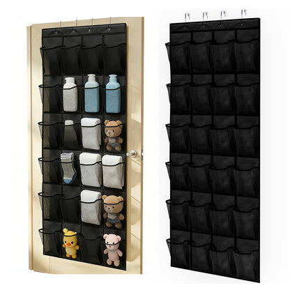 Over The Door Hanging Shoe Organizer, 24 Large Breathable Mesh Pockets, 2 Pack Hanging Shoe Storage Organizer, Black