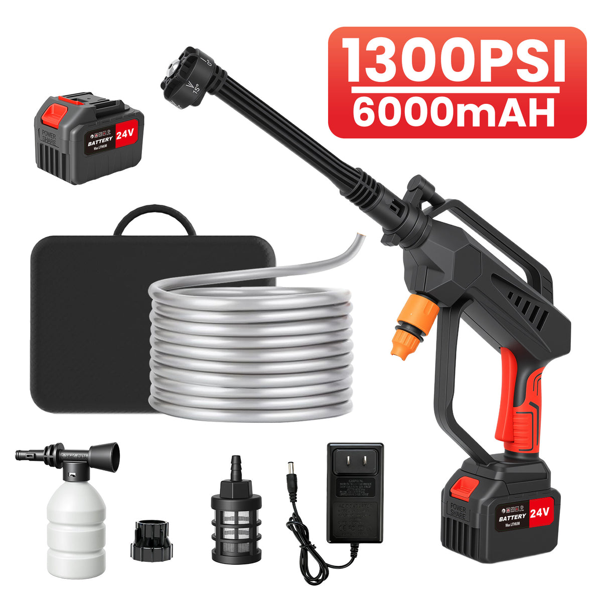 1700PSI Cordless Pressure Washer, Brushless Portable Pressure Washer with LED Display, 6-in-1 Nozzle Pressure Washer with 6.0 Ah Battery, Charger Included