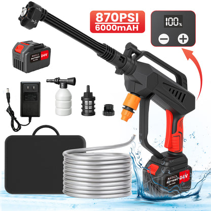BAOKALER Cordless Pressure Washer with Brushless Motor, 870PSI Portable Power Washer with 24V 6AH Battery, 6 in 1 Nozzle and Digital Display, Black