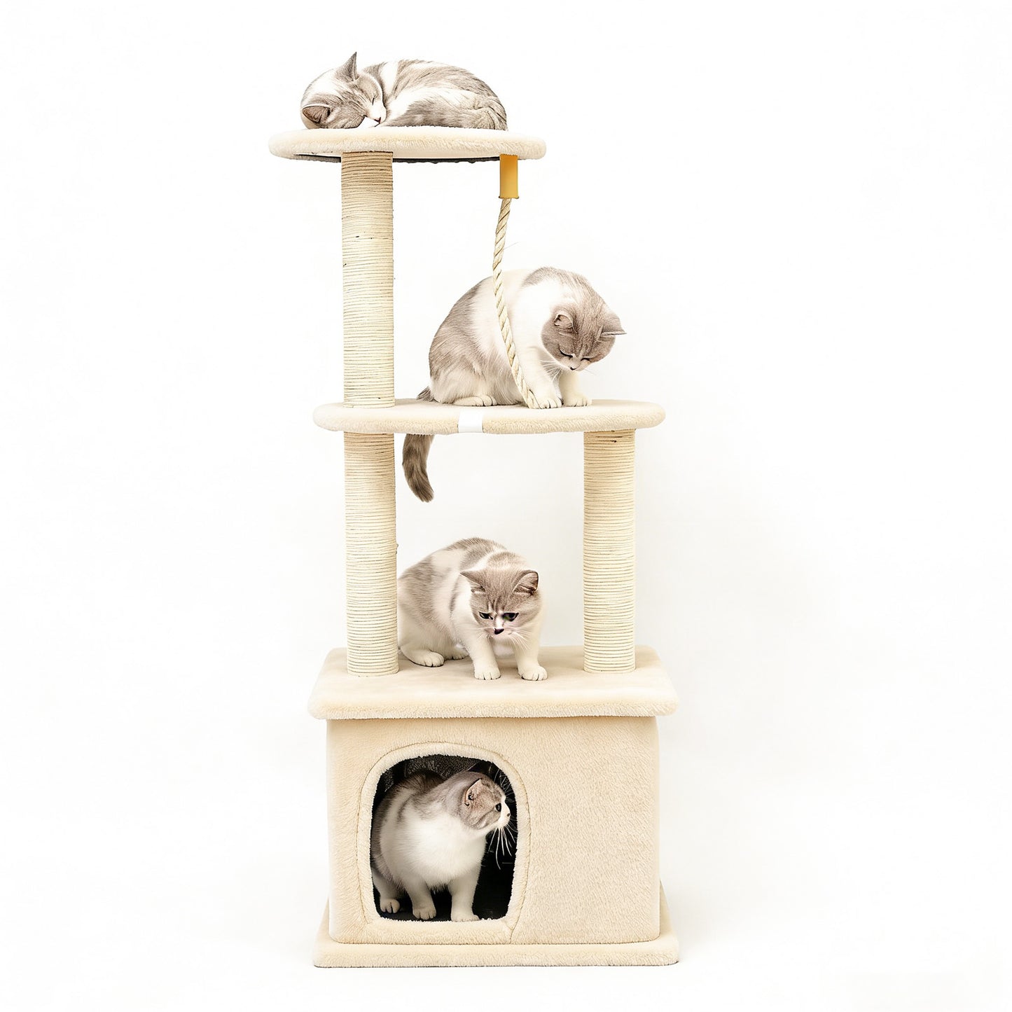 Cat Tree with Condo and Sisal Post, Multi-Level Cat Tower with Top Perchs, Cratching Post for Indoor Cats, Beige