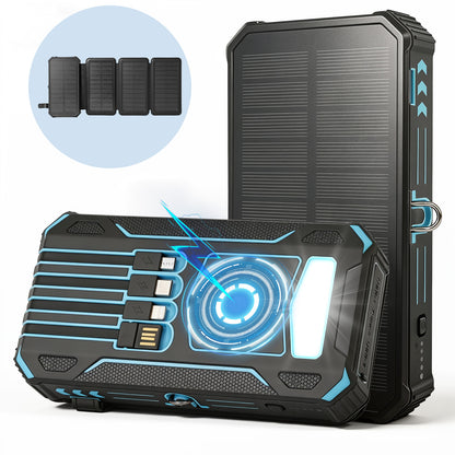 Solar Power Bank 46800mAh, PD15W Fast Charging Solar Charger with 4 Built-in Cables & Wireless Charging, Portable Solar Charger for Cell Phone, Solar Battery Pack for Camping (Blue)