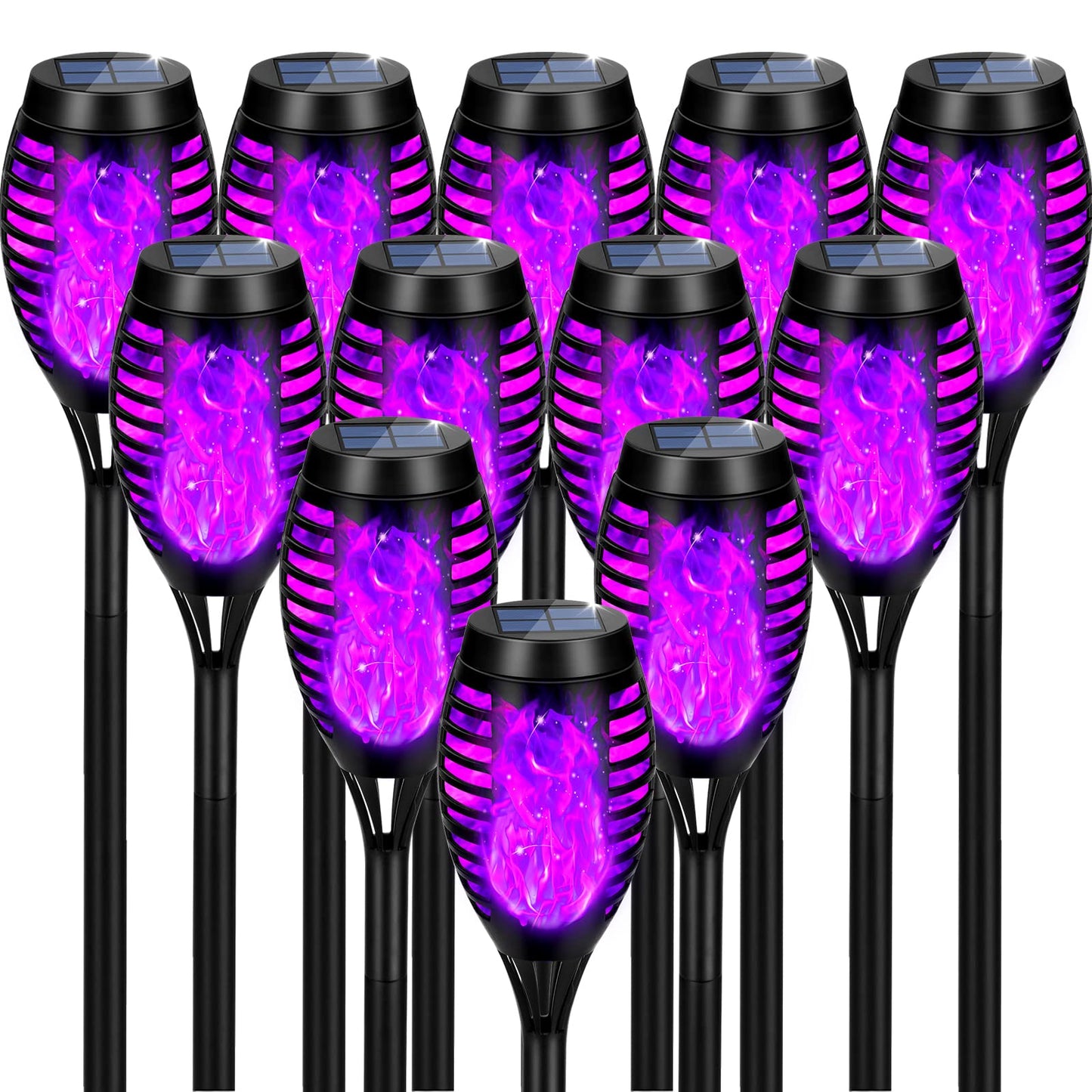 12 Pack Solar Torch Light with Flickering Flame, Outdoor Waterproof Lawn Lights, Solar Powered Pathway Lights for Garden Patio Yard Decoration,Purple