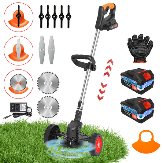 BAOKALER Cordless Electric Weed Wacker String Trimmer, with 3 Types of Blades and Adjustable Handle