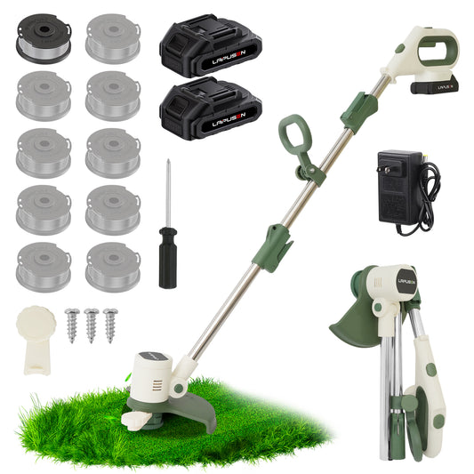 21V 11" Cordless Weed Eater, String Trimmer with Auto Line Feed, Foldable Weed Trimmer W/2 X 2.0Ah Battery Powered Weed Eaters, Lawn Edger with 10 Pcs Grass Cutter Spool Line