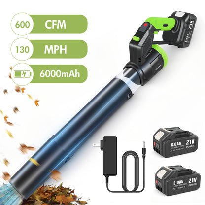 BAOKALER 21V Electric Cordless Leaf Blower, 600CFM 130MPH Sonw Blower with 2¡Á6AH Batteries, 3 Speed Modes, 180¡ã Adjustable Tube, LED Display