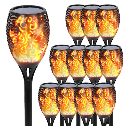 12 Pack Solar Torch Lights Outdoor 43", 96 LED Waterproof Landscape Garden Pathway Light with Vivid Dancing Flickering Flames, Auto On/Off Dusk to Dawn, Lawn Patio Yard Xmas Decoration