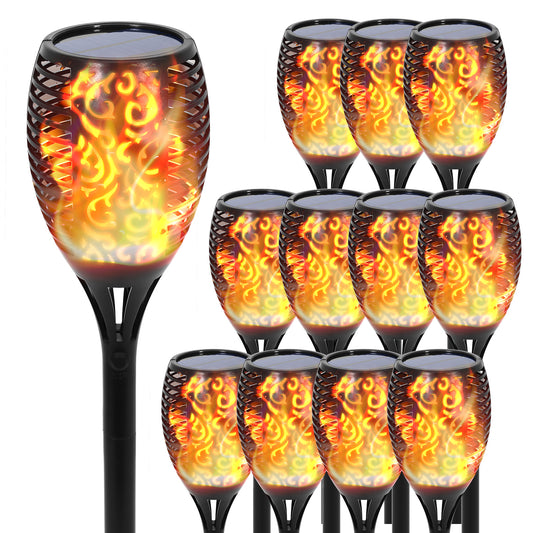 12 Pack Solar Torch Lights Outdoor 43", 96 LED Waterproof Landscape Garden Pathway Light with Vivid Dancing Flickering Flames, Auto On/Off Dusk to Dawn, Lawn Patio Yard Xmas Decoration