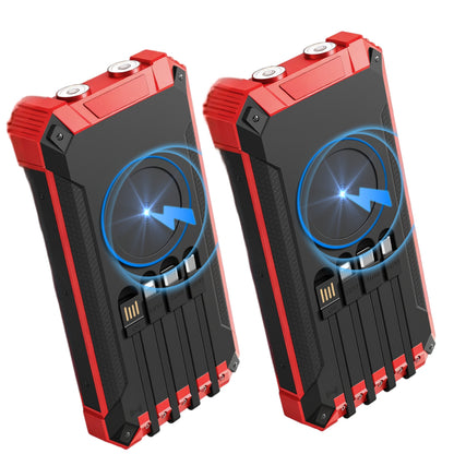 2PK Power Bank Wireless Charger 46800mAh Built in 4 Cables Six Outputs 15W Fast Charging Power Bank for All Mobile Devices Three Inputs Solar Portable Charger with Dual Flashlights, Carabiner(Red)