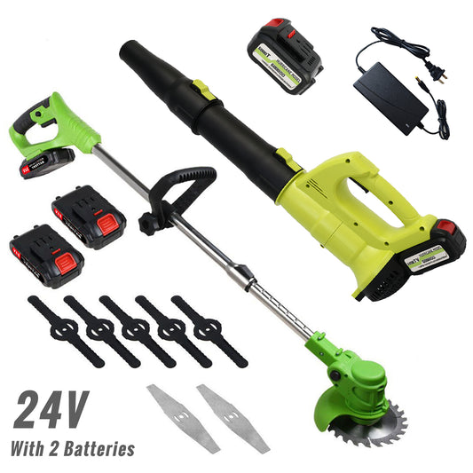 24V 650W Cordless String Trimmer + 21V Cordless Leaf Blower (150MPH) Combo Kit, with 3 Battery (2.0Ah Battery*2 + 4.0Ah Battery*1) and 2 Charger