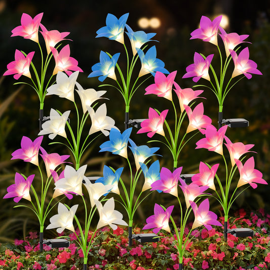 Solar Garden Lights Outdoor, 10 Packs Solar Lily Flower Lights Waterproof, Color Changing LED Solar Lights Outdoor Decorative, Bigger Solar Panel for Outside Patio Garden Pathway Yard Decoration