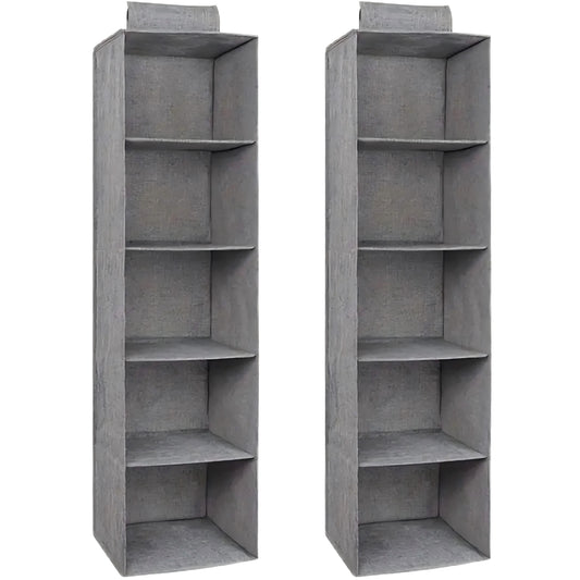 Hanging Closet Organizer, 2 Packs Closet Organizer and Storage, 5-Shelf Closet Hanging Storage Shelves, Closet Organization for Bedroom, Nursery, Diapers, Grey