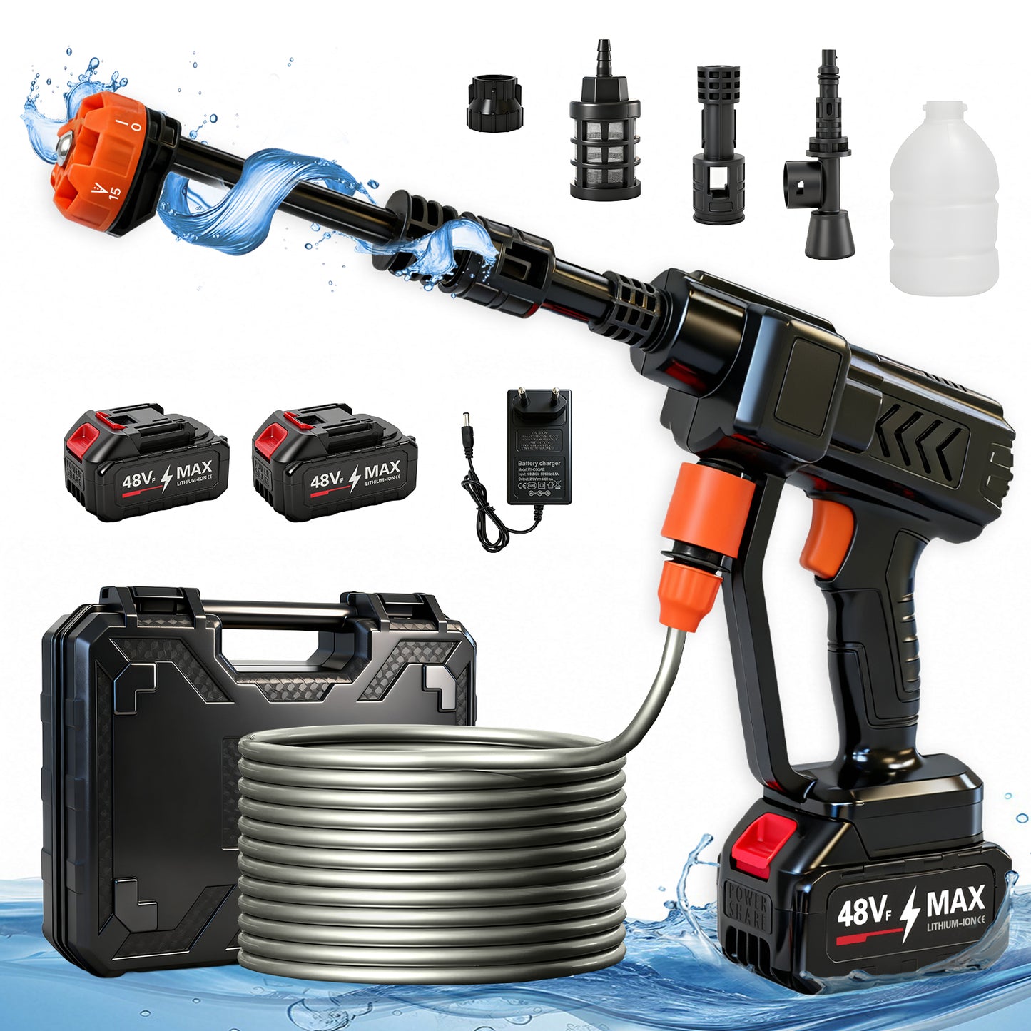Cordless Pressure Washer, 900PSI Portable Power Washer with 2 X 4.0Ah Batteries, Electric Power Cleaner with 16.4ft Hose for Car, Floor, Garden