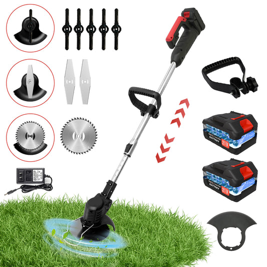 21V Cordless String Trimmer, 3Ah Battery Weed Wacker with Fast Charger, Battery Powered Weed Eater , 3-in-1 Electric Lawn Mower Grass Trimmer and Edger Lawn Tool, Black