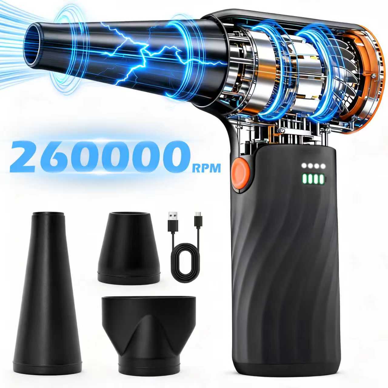 CATGOOD 260000RPM Cordless Compressed Air Duster with Brushless Motor, 3 Speeds Adjustable and Rechargeable, 6AH Dust Cleaner for Keyboard, Computer, Car, Outdoor, Air Bed