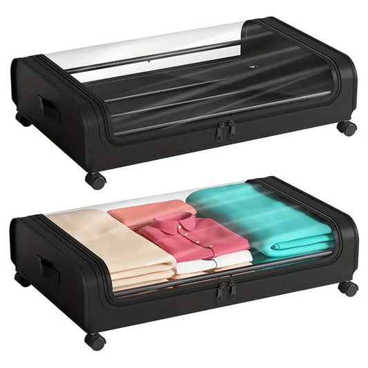 2PCS UnderBed Storage, Under the Bed Storage Containers with Wheels, Transparent Visual Under Bed Storage Organizer for Shoes Clothes Blanket, Underbed Storage Containers for Bedroom