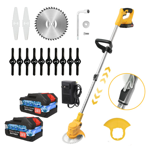 3-in-1 Cordless Grass Trimmer,11,000RPM,650W 2*2.0Ah Batteries Weed Wacker,24V Extendable Height&Adjustable Angle,3 Types Blades Weed Eater for Garden